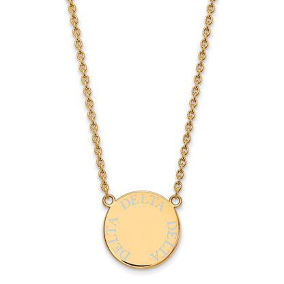 Gold Plated Sterling Silver Logoart Delta Sorority Text Large Color Enamel Pendant 18 Inch Necklace