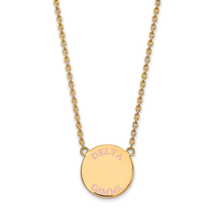 Gold Plated Sterling Silver Logoart Delta Gamma Sorority Text Large Color Enamel Pendant 18 Inch Necklace