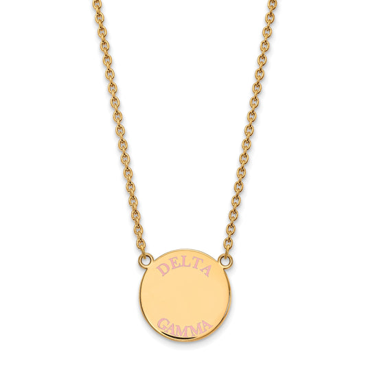 Gold Plated Sterling Silver Logoart Delta Gamma Sorority Text Large Color Enamel Pendant 18 Inch Necklace