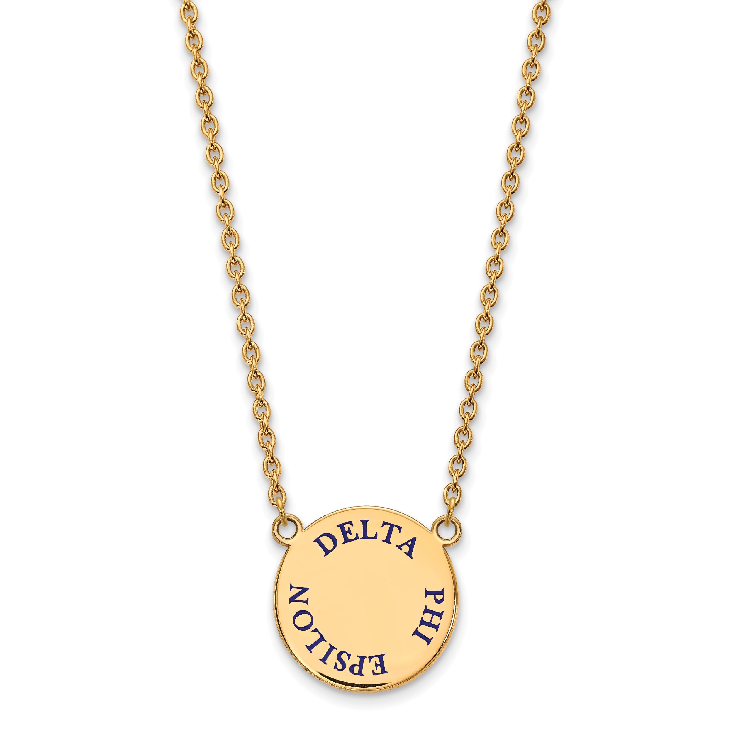 Gold Plated Sterling Silver Logoart Delta Phi Epsilon Sorority Text Large Color Enamel Pendant 18 Inch Necklace