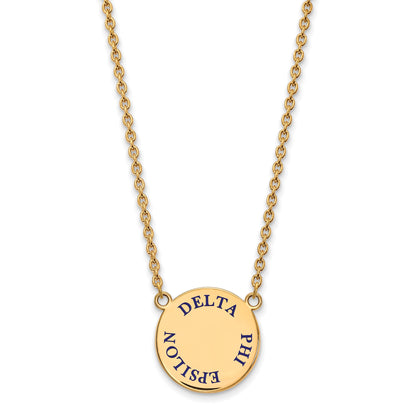 Gold Plated Sterling Silver Logoart Delta Phi Epsilon Sorority Text Large Color Enamel Pendant 18 Inch Necklace