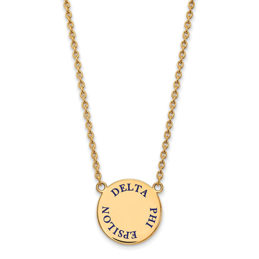 Gold Plated Sterling Silver Logoart Delta Phi Epsilon Sorority Text Large Color Enamel Pendant 18 Inch Necklace
