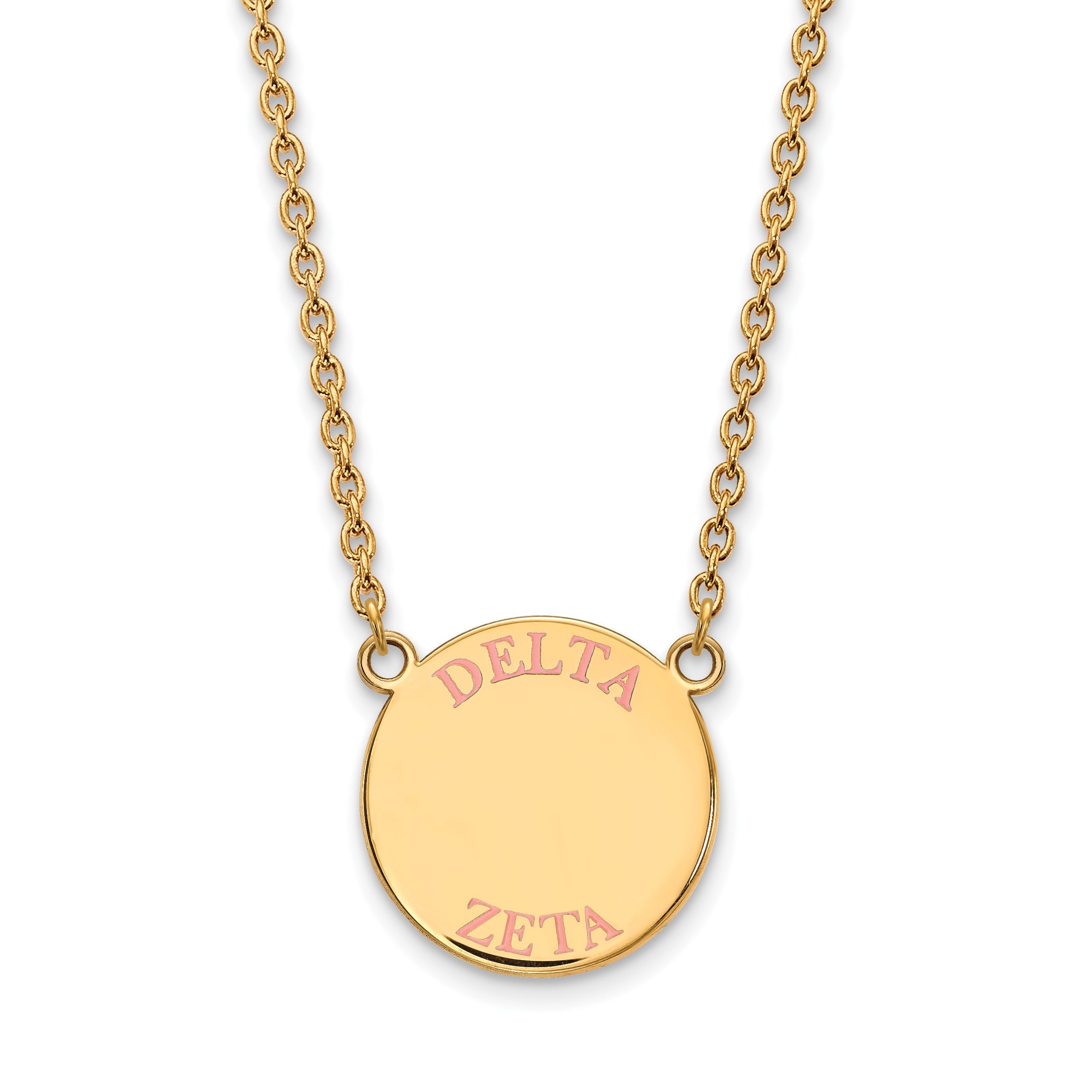Gold Plated Sterling Silver Logoart Delta Zeta Sorority Text Large Color Enamel Pendant 18 Inch Necklace