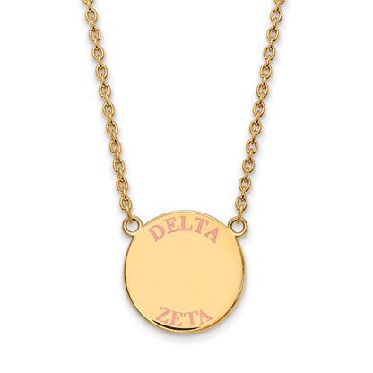 Gold Plated Sterling Silver Logoart Delta Zeta Sorority Text Large Color Enamel Pendant 18 Inch Necklace