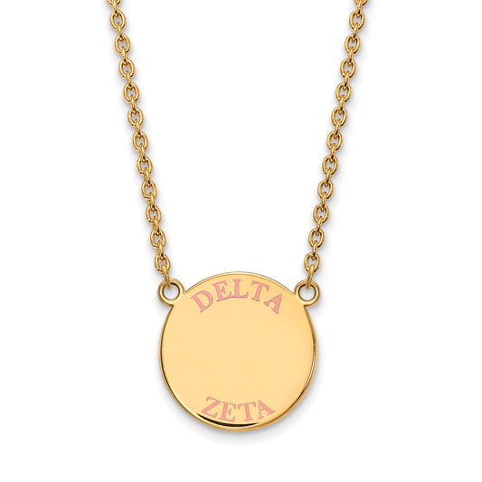 Gold Plated Sterling Silver Logoart Delta Zeta Sorority Text Large Color Enamel Pendant 18 Inch Necklace