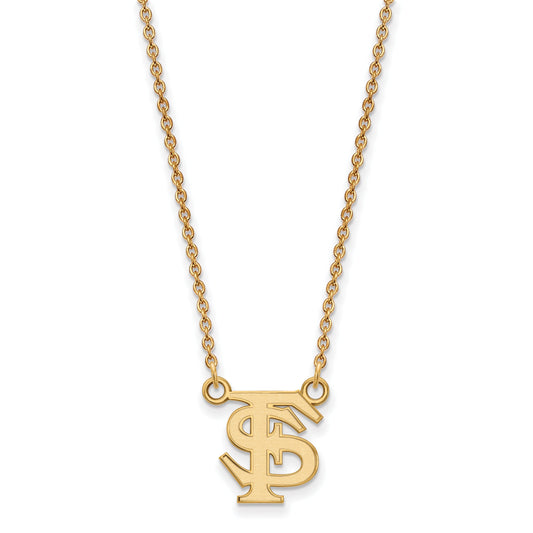 Gold Plated Sterling Silver Logoart Florida State University F S Small Pendant 18 Inch Necklace