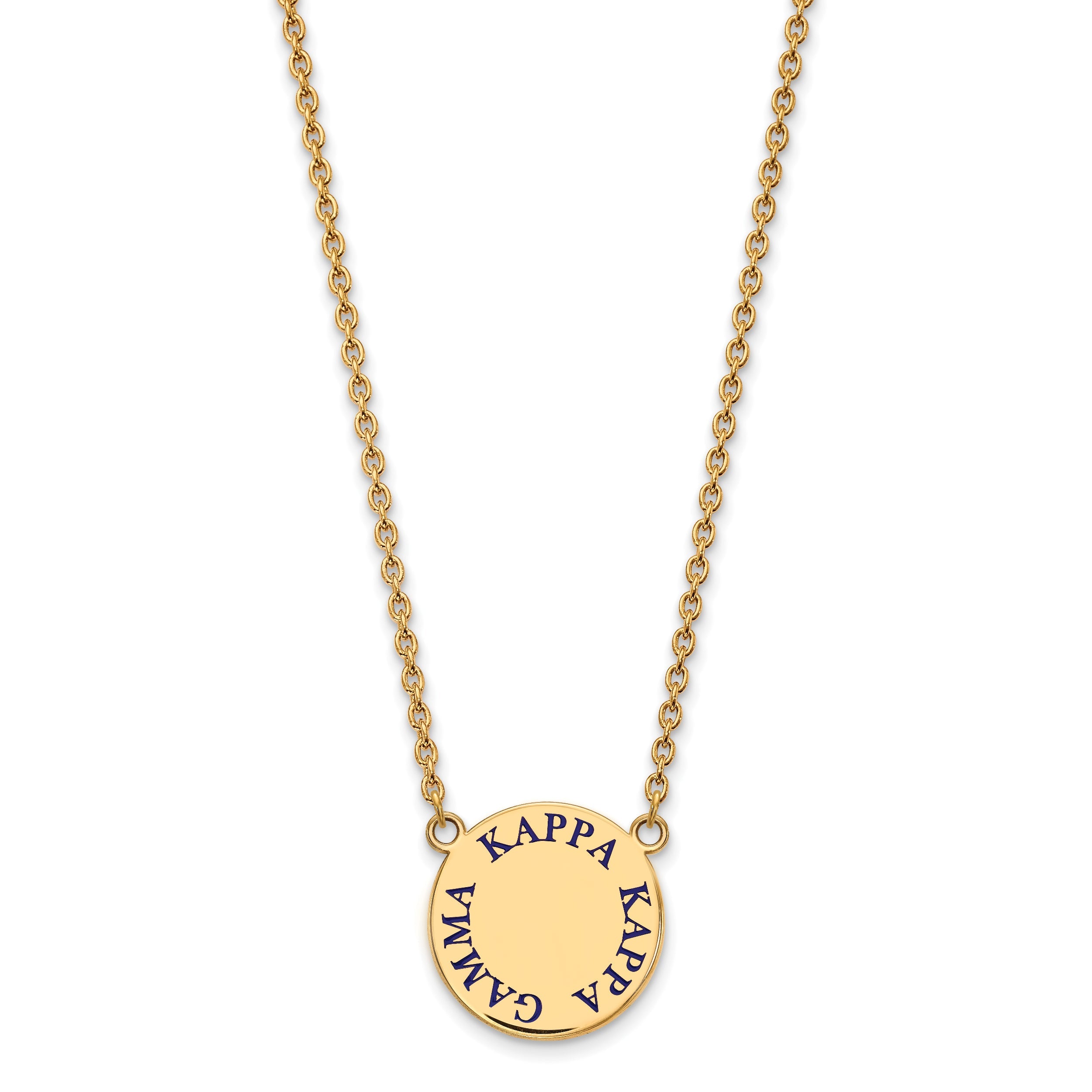 Gold Plated Sterling Silver Logoart Kappa Gamma Sorority Text Large Color Enamel Pendant 18 Inch Necklace