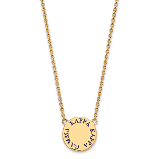 Gold Plated Sterling Silver Logoart Kappa Gamma Sorority Text Large Color Enamel Pendant 18 Inch Necklace