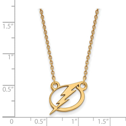 Gold Plated Sterling Silver Nhl Logoart Tampa Bay Lightning Small Pendant 18 Inch Necklace