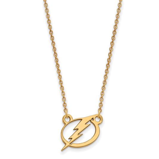 14K Yellow Gold Nhl Logoart Tampa Bay Lightning Small Pendant 18 Inch Necklace