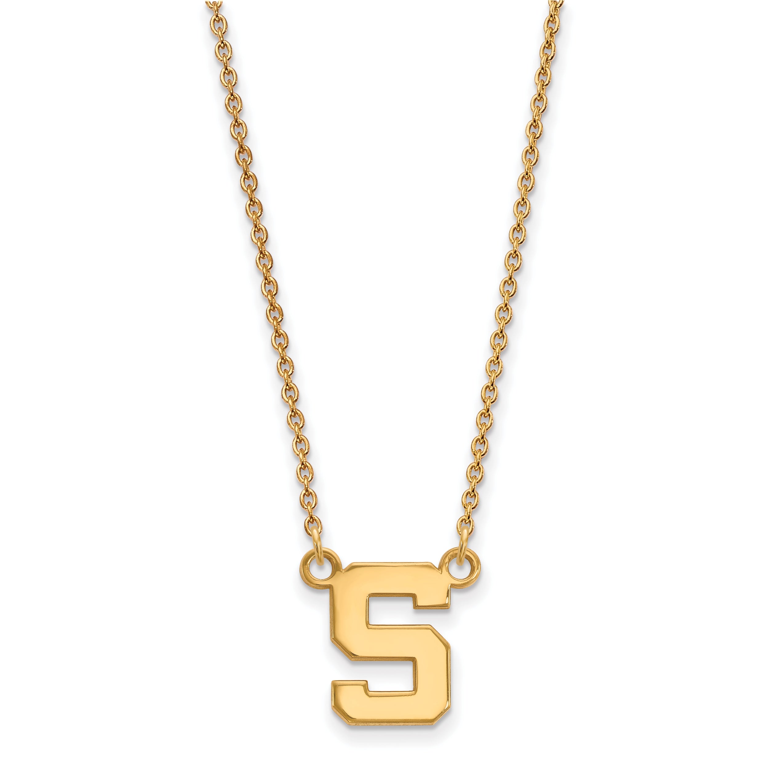 Gold Plated Sterling Silver Logoart Michigan State University Letter S Small Pendant 18 Inch Necklace