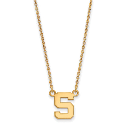 Gold Plated Sterling Silver Logoart Michigan State University Letter S Small Pendant 18 Inch Necklace