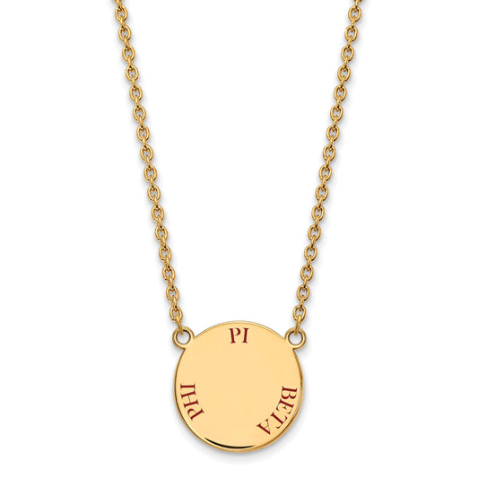 Gold Plated Sterling Silver Logoart Pi Beta Phi Sorority Text Large Color Enamel Pendant 18 Inch Necklace