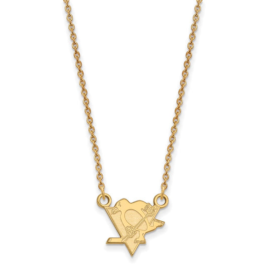 10K Yellow Gold Nhl Logoart Pittsburgh Penguins Small Pendant 18 Inch Necklace