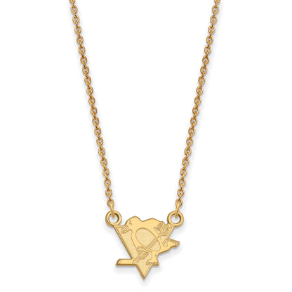 Gold Plated Sterling Silver Nhl Logoart Pittsburgh Penguins Small Pendant 18 Inch Necklace