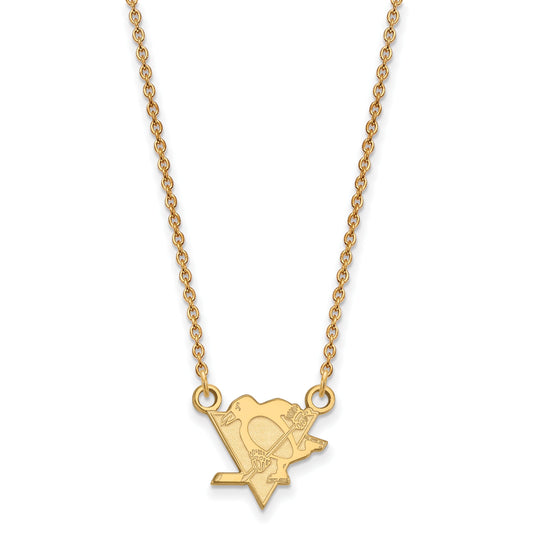 Gold Plated Sterling Silver Nhl Logoart Pittsburgh Penguins Small Pendant 18 Inch Necklace