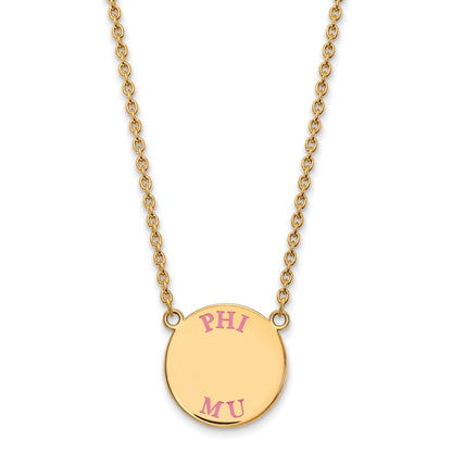 Gold Plated Sterling Silver Logoart Phi Mu Sorority Text Large Color Enamel Pendant 18 Inch Necklace