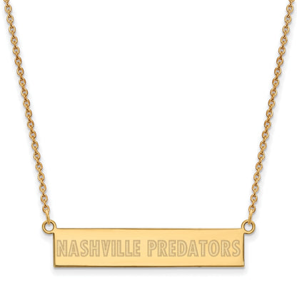 Gold Plated Sterling Silver Nhl Logoart Nashville Predators Small Bar 18 Inch Necklace