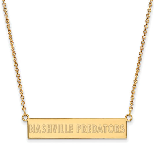 Gold Plated Sterling Silver Nhl Logoart Nashville Predators Small Bar 18 Inch Necklace