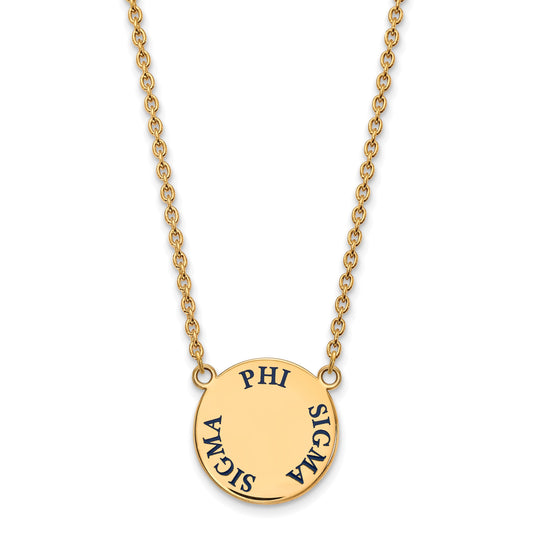 Gold Plated Sterling Silver Logoart Phi Sigma Sorority Text Large Color Enamel Pendant 18 Inch Necklace