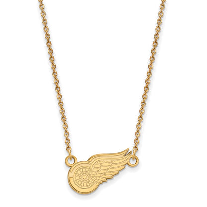 14K Yellow Gold Nhl Logoart Detroit Red Wings Small Pendant 18 Inch Necklace