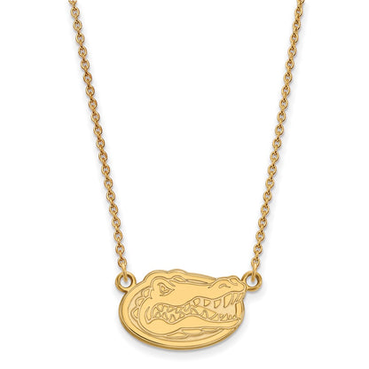 Gold Plated Sterling Silver Logoart University Of Florida Gator Small Pendant 18 Inch Necklace