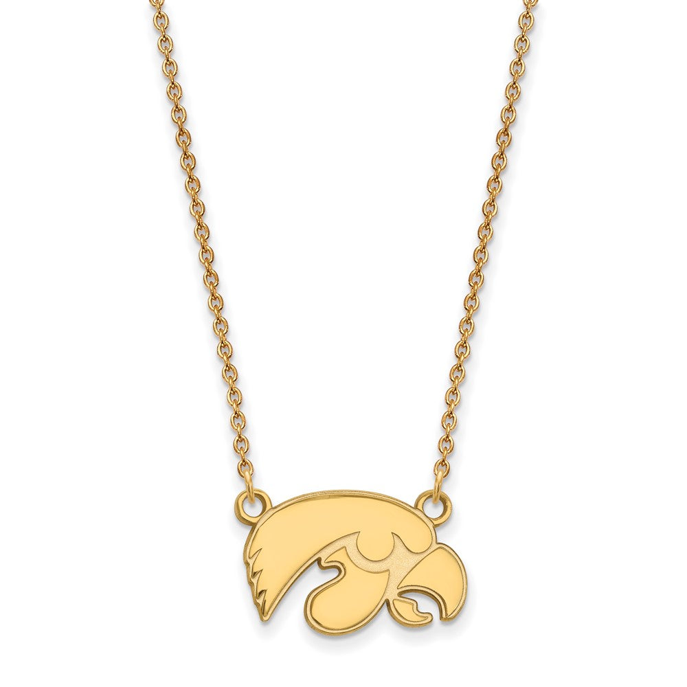 Gold Plated Sterling Silver Logoart University Of Iowa Hawk Small Pendant 18 Inch Necklace