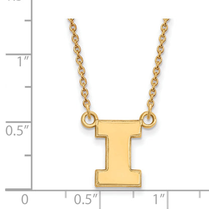 14K Yellow Gold Logoart University Of Illinois Letter I Small Pendant 18 Inch Necklace