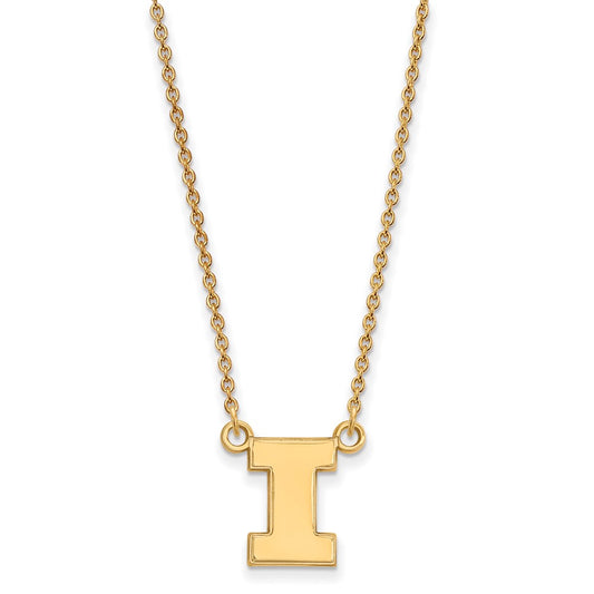 10K Yellow Gold Logoart University Of Illinois Letter I Small Pendant 18 Inch Necklace