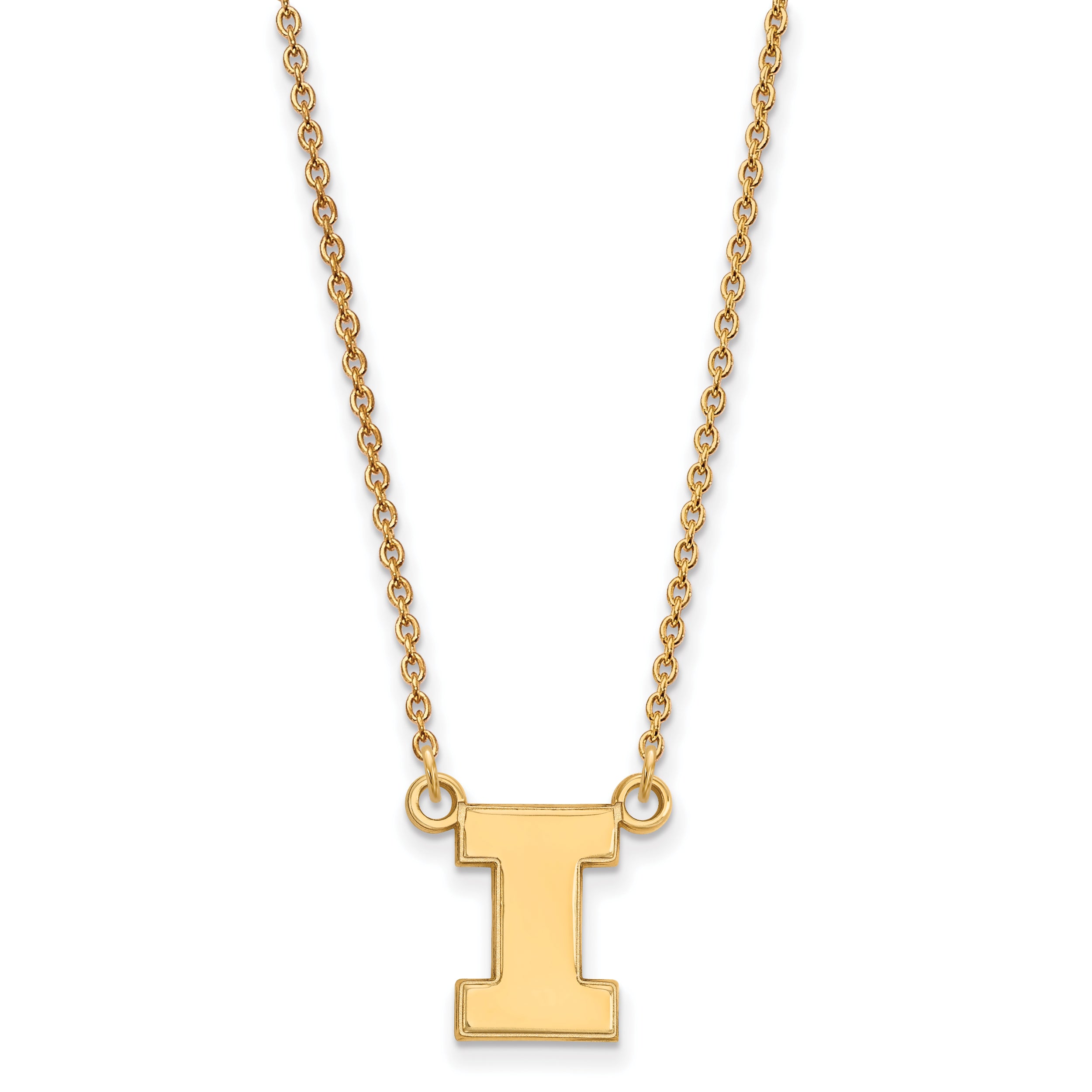 Gold Plated Sterling Silver Logoart University Of Illinois Letter I Small Pendant 18 Inch Necklace