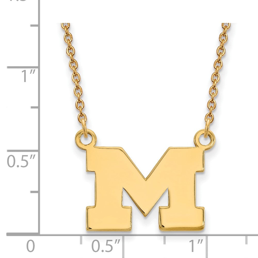 Gold Plated Sterling Silver Logoart University Of Michigan Letter M Small Pendant 18 Inch Necklace