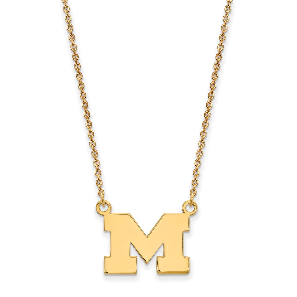 14K Yellow Gold Logoart University Of Michigan Letter M Small Pendant 18 Inch Necklace