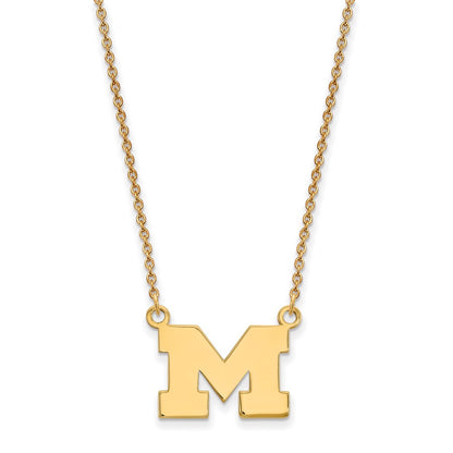 Gold Plated Sterling Silver Logoart University Of Michigan Letter M Small Pendant 18 Inch Necklace