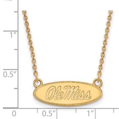 10K Yellow Gold Logoart University Of Mississippi Ole Miss Small Oval Pendant 18 Inch Necklace