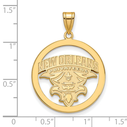 Gold Plated Sterling Silver Logoart University Of New Orleans U N O Extra Large Circle Pendant
