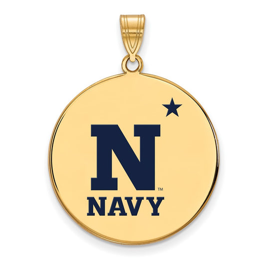 Gold Plated Sterling Silver Logoart Us Naval Academy Extra Large Enameled Disc Pendant