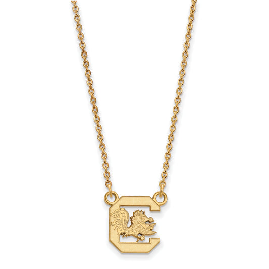 Gold Plated Sterling Silver Logoart University Of South Carolina Small Pendant 18 Inch Necklace