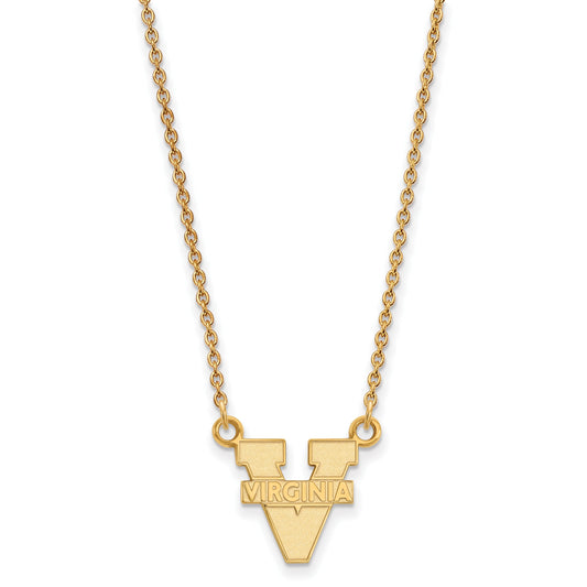 Gold Plated Sterling Silver Logoart University Of Virginia Small Pendant 18 Inch Necklace