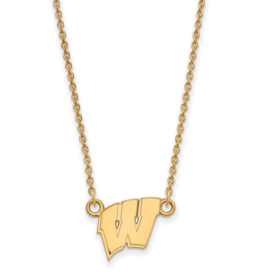 10K Yellow Gold Logoart University Of Wisconsin Letter W Small Pendant 18 Inch Necklace