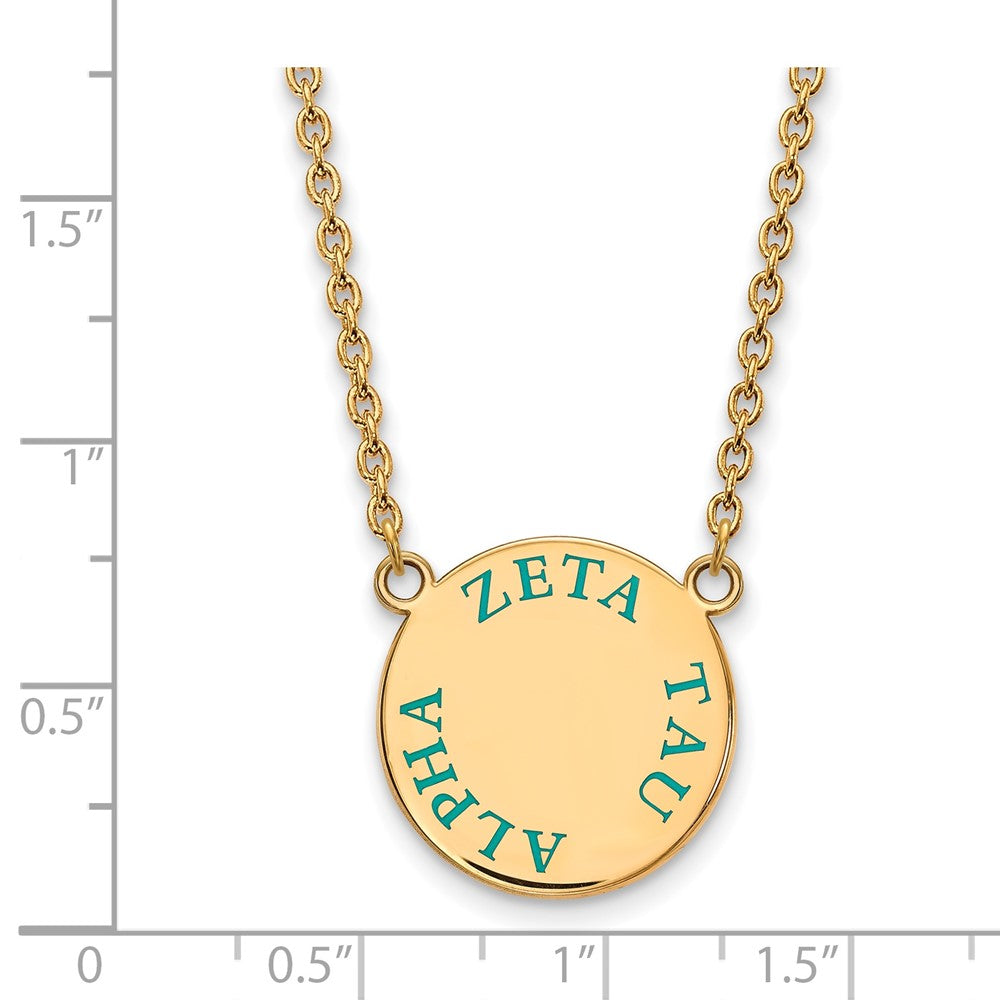 Gold Plated Sterling Silver Logoart Zeta Tau Alpha Sorority Text Large Color Enamel Pendant 18 Inch Necklace