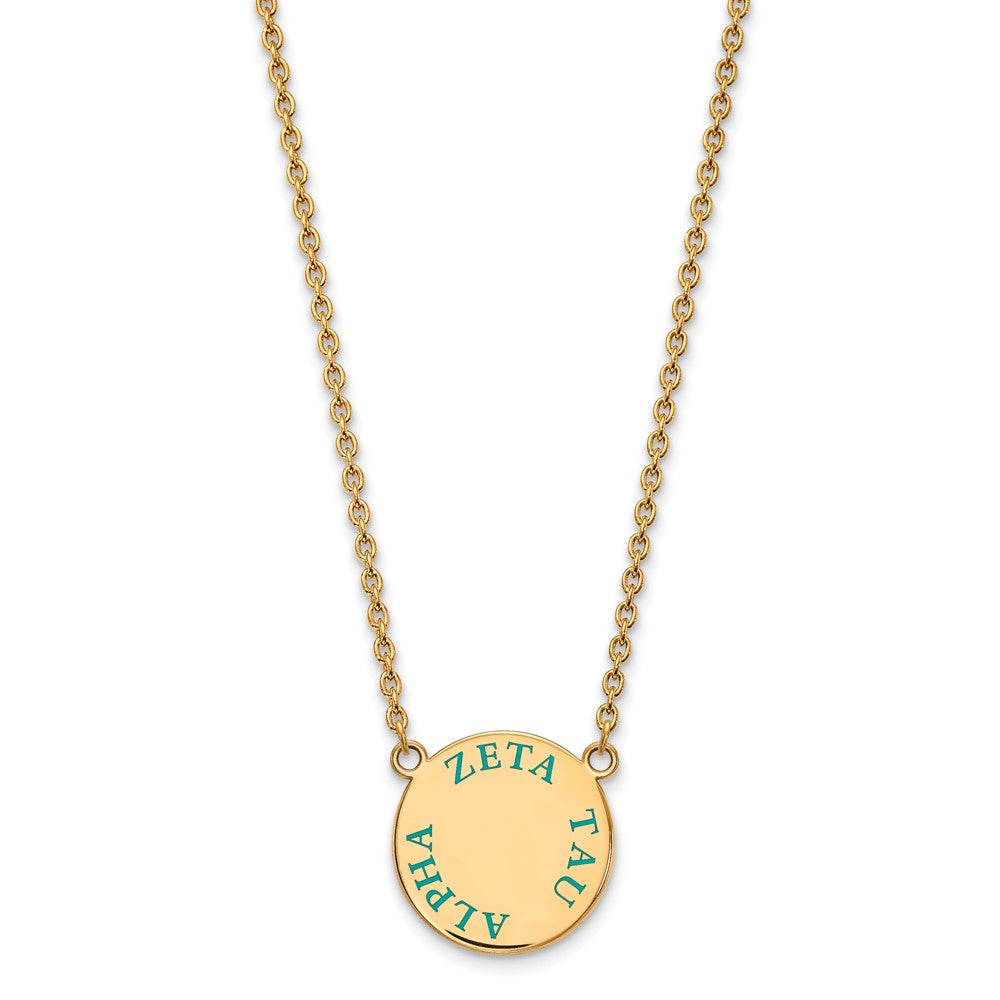 Gold Plated Sterling Silver Logoart Zeta Tau Alpha Sorority Text Large Color Enamel Pendant 18 Inch Necklace