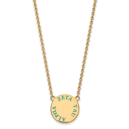 Gold Plated Sterling Silver Logoart Zeta Tau Alpha Sorority Text Large Color Enamel Pendant 18 Inch Necklace