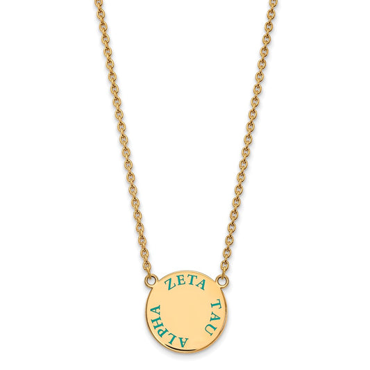 Gold Plated Sterling Silver Logoart Zeta Tau Alpha Sorority Text Large Color Enamel Pendant 18 Inch Necklace