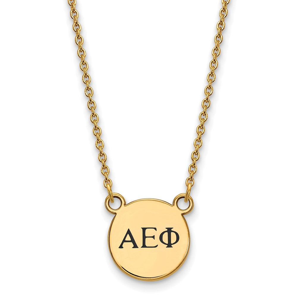Gold Plated Sterling Silver Logoart Alpha Epsilon Phi Sorority Greek Letters Extra Small Black Enamel Pendant 18 Inch Necklace