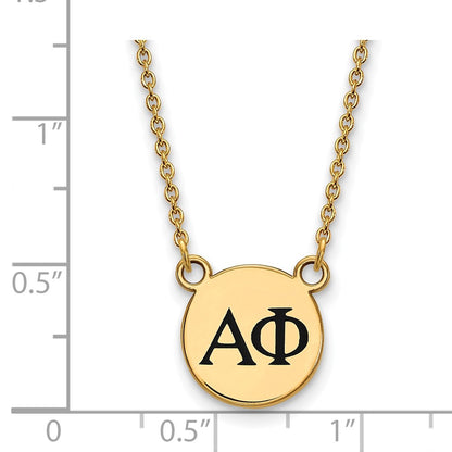 Gold Plated Sterling Silver Logoart Alpha Phi Sorority Greek Letters Small Black Enamel Pendant 18 Inch Necklace