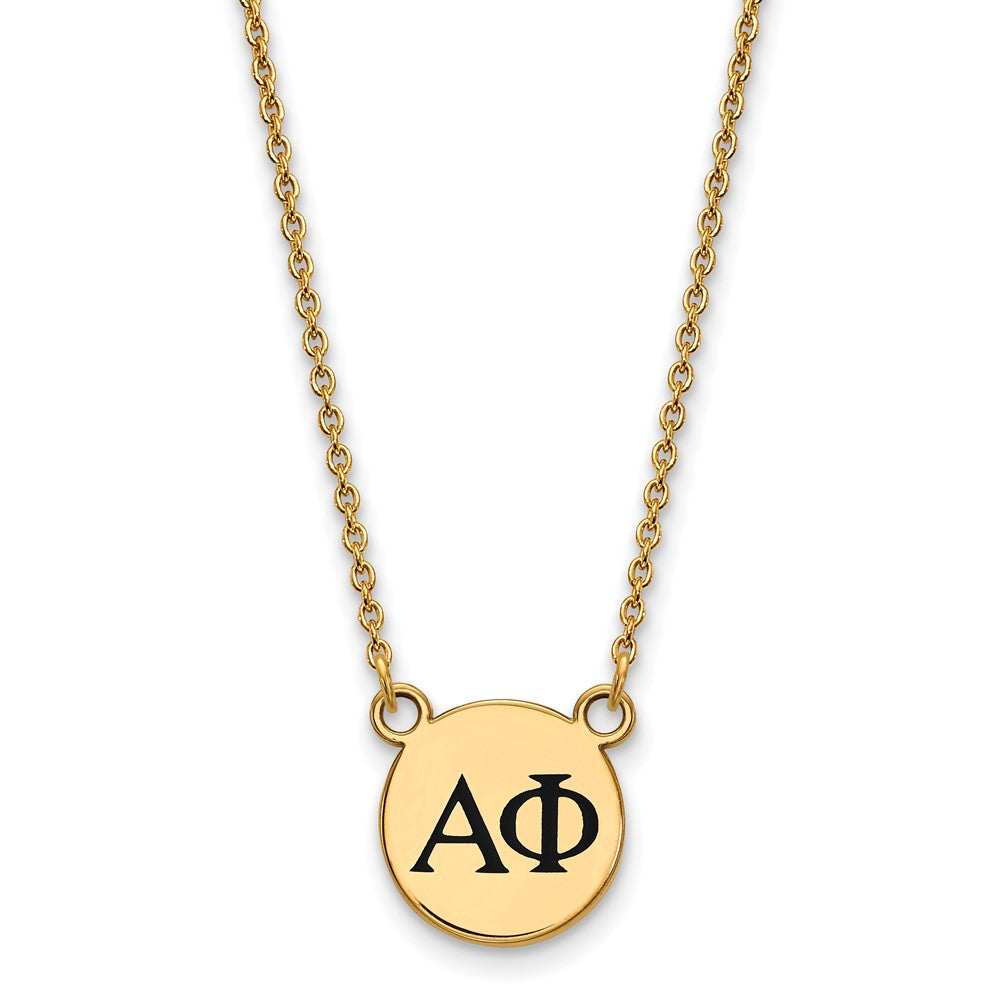 Gold Plated Sterling Silver Logoart Alpha Phi Sorority Greek Letters Small Black Enamel Pendant 18 Inch Necklace