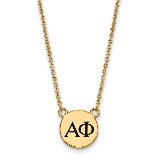 Gold Plated Sterling Silver Logoart Alpha Phi Sorority Greek Letters Small Black Enamel Pendant 18 Inch Necklace