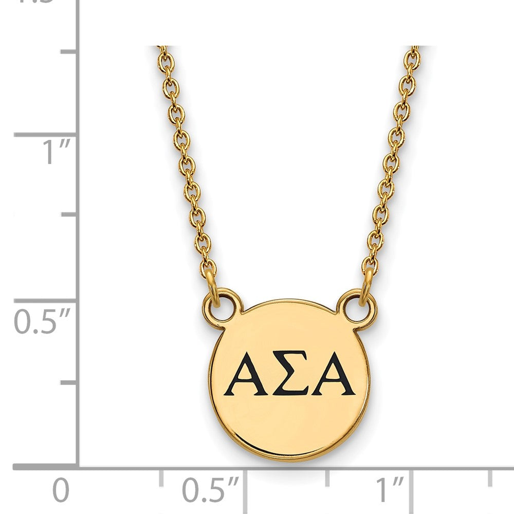 Gold Plated Sterling Silver Logoart Alpha Sigma Sorority Greek Letters Small Black Enamel Pendant 18 Inch Necklace