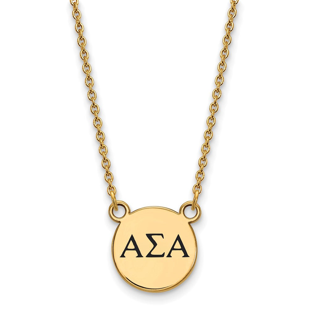 Gold Plated Sterling Silver Logoart Alpha Sigma Sorority Greek Letters Small Black Enamel Pendant 18 Inch Necklace