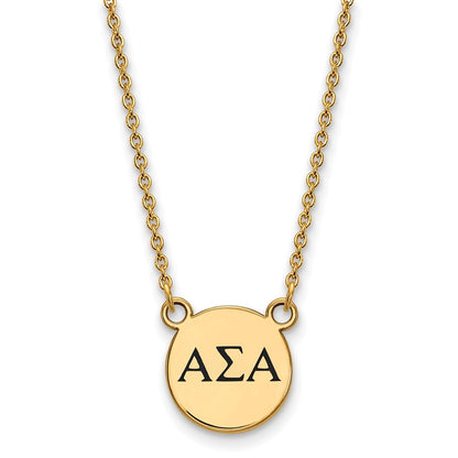Gold Plated Sterling Silver Logoart Alpha Sigma Sorority Greek Letters Small Black Enamel Pendant 18 Inch Necklace